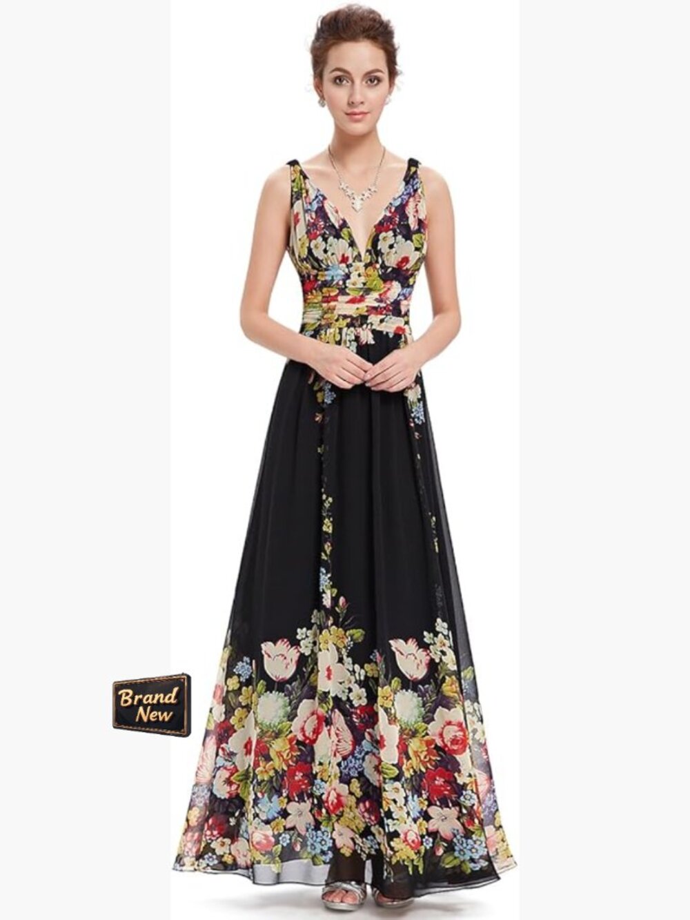 V-Neck Sleeveless A-Line Chiffon Formal Dress Floor Length Bridesmaid